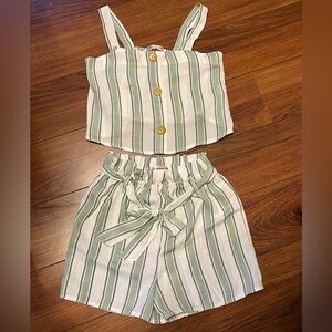 Love Squared Girls Green and White Striped Summer Set